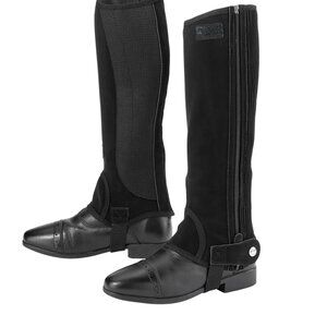 Dover Saddlery Adults’ Synthetic Suede Half Chaps Black w/ Silicone Grip Patches